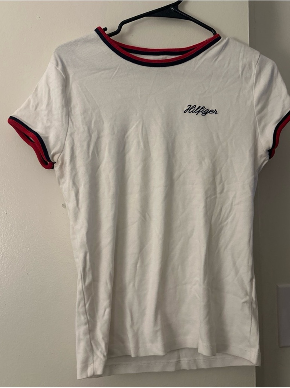 Tommy Hilfiger White Ringer Tee with Red & Navy Trim